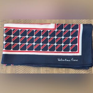 Valentina Fiore Vintage Scarf|Navy Blue Red White|25x25|Never Worn|NWOT